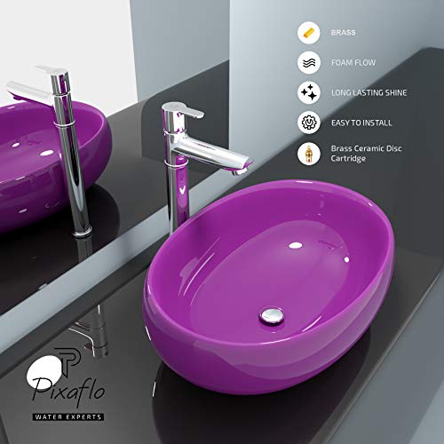 Pixaflo Fission Brass Extended Tall Body Pillar Cock 12 inch Tap for Wash Basin | Deck Mounted | Cold Water Tap (Not Hot & Cold Mixer) | Counter Top/Table Top Faucet | Foam Flow | Chrome Finish - Image 3