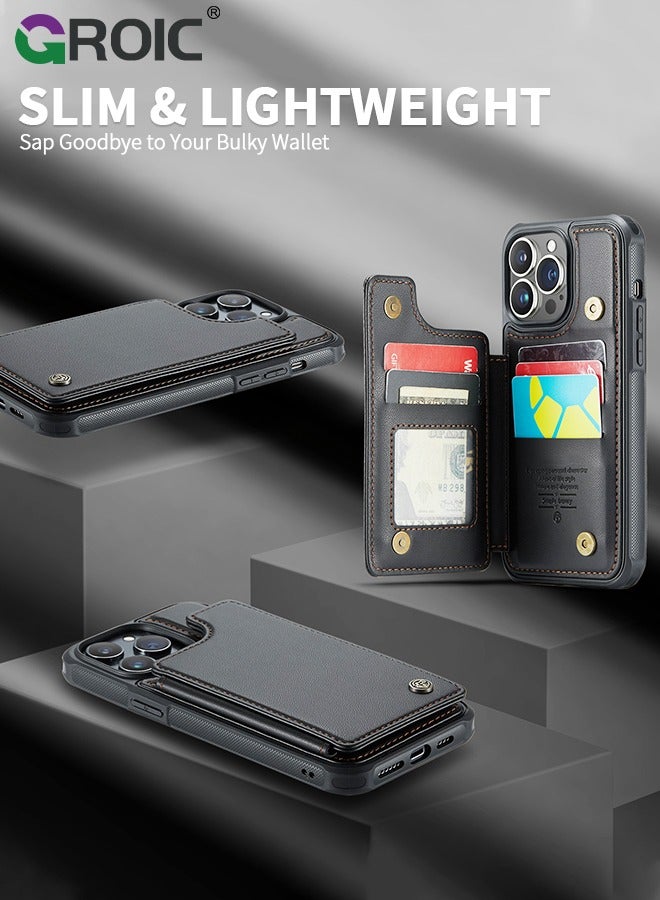 GROIC Black Wallet Phone Case for iPhone 15 Pro Case with Card Holder, Leather Phone Cases for iPhone 15 Pro Wallet Case, Phone Wallet Case for iPhone 15 Pro Cases with Stand - Image 2