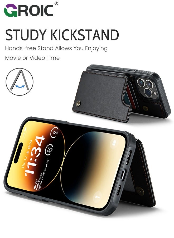 GROIC Black Wallet Phone Case for iPhone 15 Pro Case with Card Holder, Leather Phone Cases for iPhone 15 Pro Wallet Case, Phone Wallet Case for iPhone 15 Pro Cases with Stand - Image 4