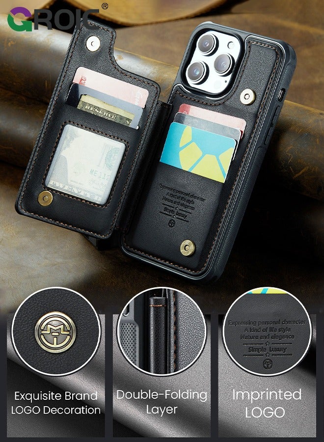 GROIC Black Wallet Phone Case for iPhone 15 Pro Case with Card Holder, Leather Phone Cases for iPhone 15 Pro Wallet Case, Phone Wallet Case for iPhone 15 Pro Cases with Stand - Image 3