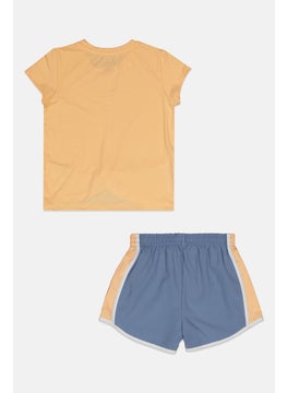 Reebok Kids Girl 2 Pieces Brand Logo Twist Top and Short Set, Dark Peach/Grey  - Image 2