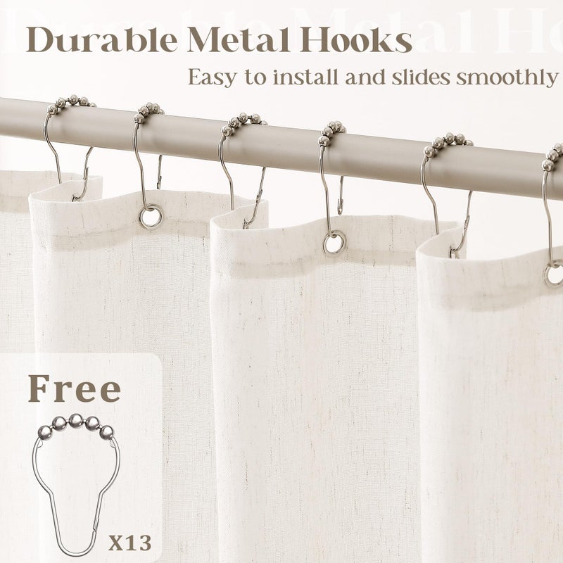 DUKIYO Extra Long Linen 84 Inch Shower Curtain Neutral Modern Bath Drapes Set 84 Inch Long with Hooks XLong Tall Farmhouse Boho Shower Curtains for Bathroom, Cream Ivory Birch, 72x84 Drapes - Image 4