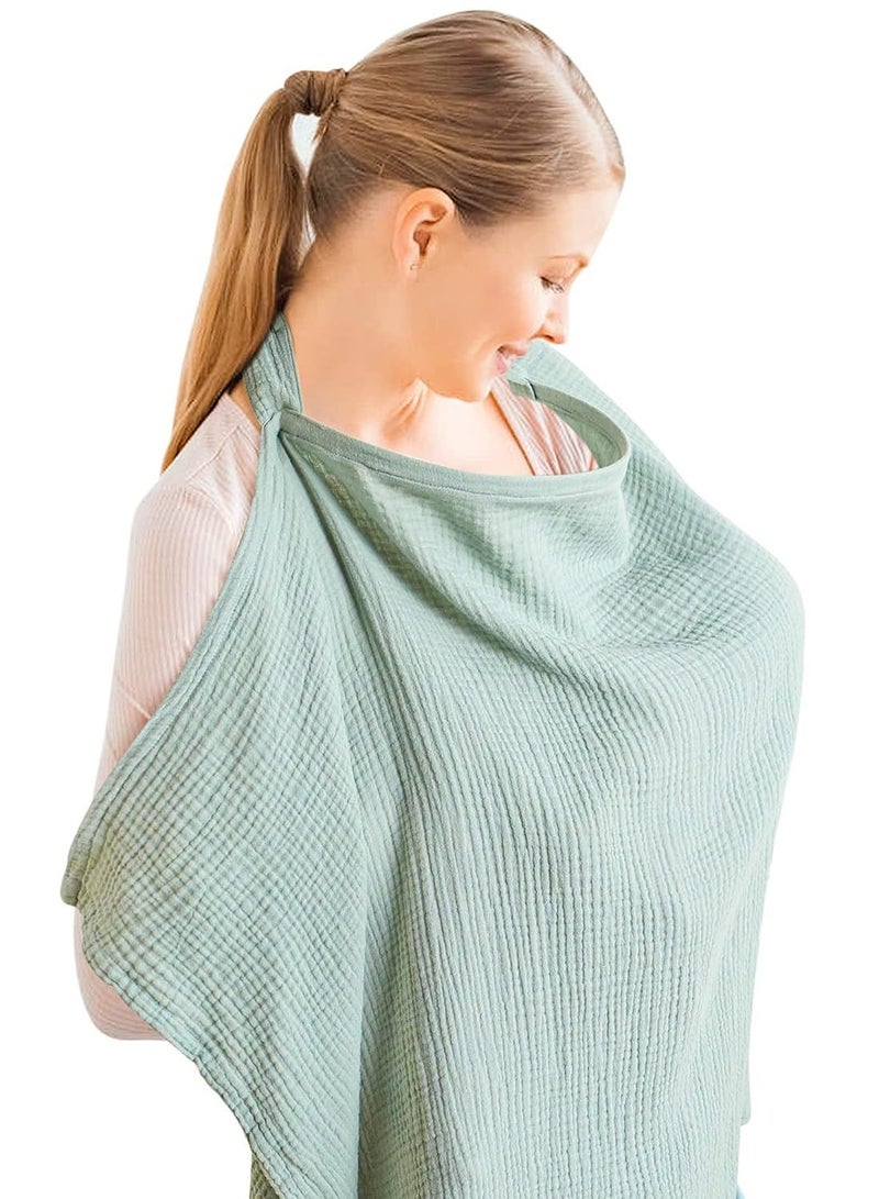 Muslin Nursing Cover for Baby Breastfeeding, Breathable 100% Cotton Breastfeeding Cover with Rigid Hoop for Mother Nursing Apron (Sage)  - Image 1