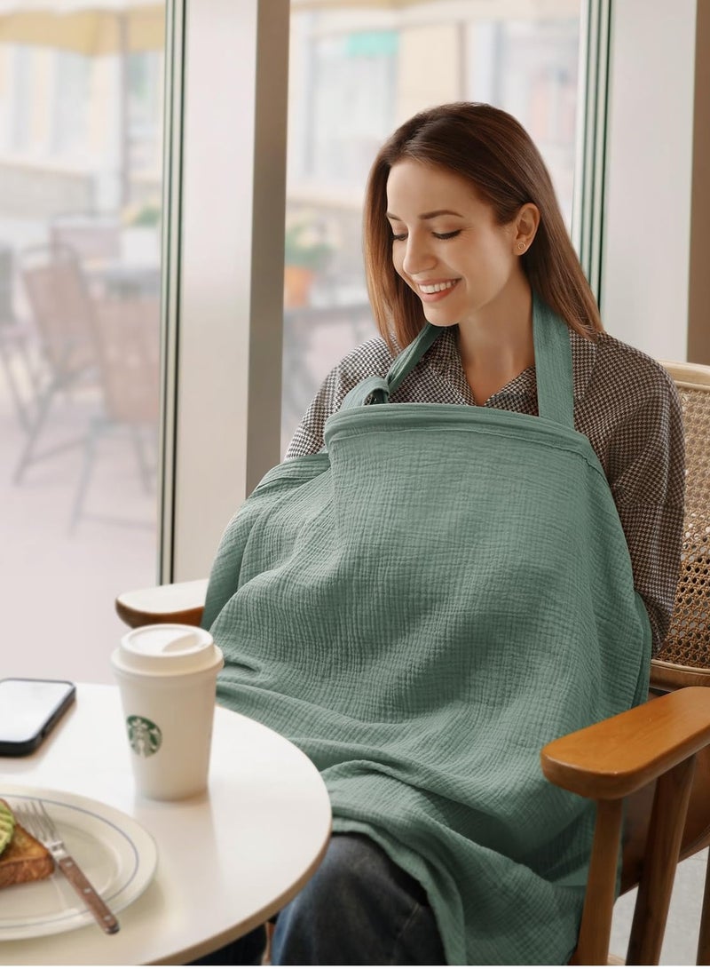 Muslin Nursing Cover for Baby Breastfeeding, Breathable 100% Cotton Breastfeeding Cover with Rigid Hoop for Mother Nursing Apron (Sage)  - Image 4