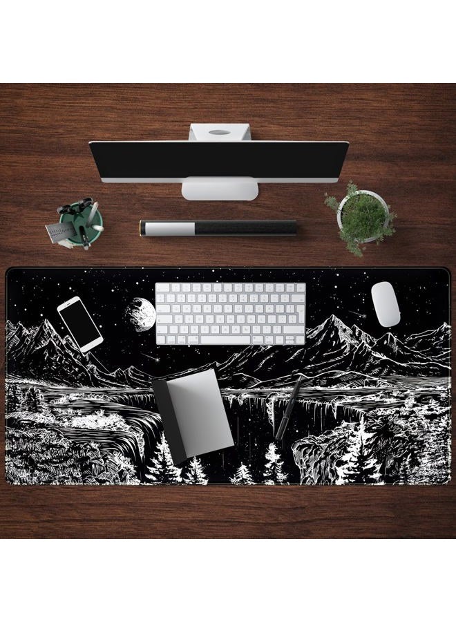 Mechanical Cattle Black and White Desk Mat Dark Nature Forest Mouse pad XXL Starry Night Mountain Desk pad Aesthetic Moon and Stars Mousepad XXL for Laptop Computer Mouse Gaming Keyboard Mat, 31.5 X 15.8 in - Image 4