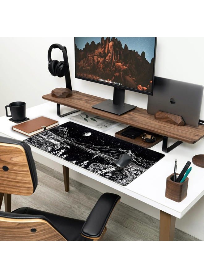 Mechanical Cattle Black and White Desk Mat Dark Nature Forest Mouse pad XXL Starry Night Mountain Desk pad Aesthetic Moon and Stars Mousepad XXL for Laptop Computer Mouse Gaming Keyboard Mat, 31.5 X 15.8 in - Image 3