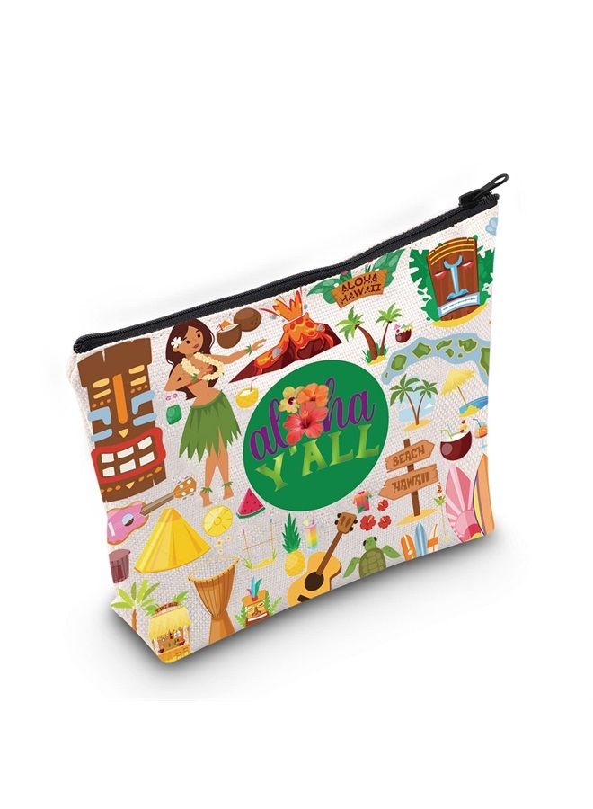 LEVLO Aloha Hawaii Holiday Cosmetic Make Up Bag Hawaii Travel Gift Hawaii Beach Guitar Zipper Pouch Bag Aloha Hawaiian Party Gift (Aloha Y'all) - Image 1