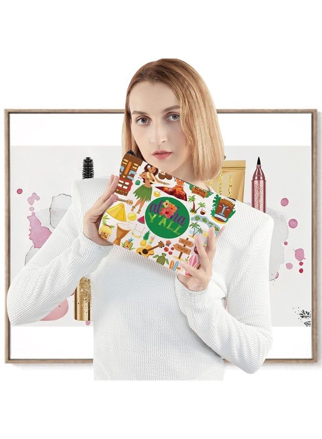 LEVLO Aloha Hawaii Holiday Cosmetic Make Up Bag Hawaii Travel Gift Hawaii Beach Guitar Zipper Pouch Bag Aloha Hawaiian Party Gift (Aloha Y'all) - Image 3