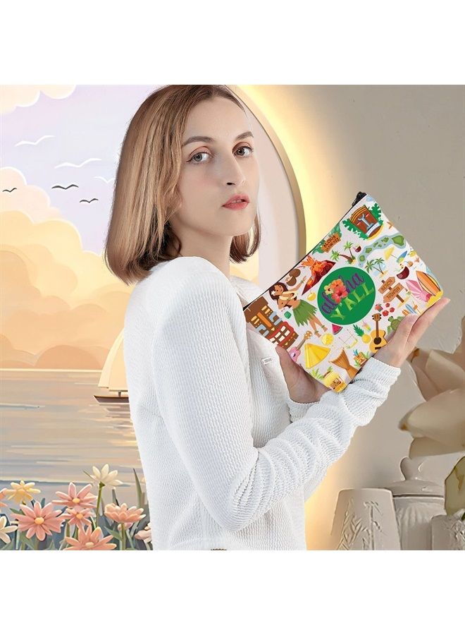 LEVLO Aloha Hawaii Holiday Cosmetic Make Up Bag Hawaii Travel Gift Hawaii Beach Guitar Zipper Pouch Bag Aloha Hawaiian Party Gift (Aloha Y'all) - Image 4