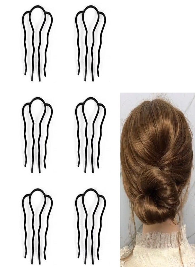 QRWT 6 Piece Metal Hair Fork Clip Hair Side Combs Hair Pins Buns Updo U-Shape Hair Fork Clip French Twist Hair Styling Tool Accessories for Women - Image 1