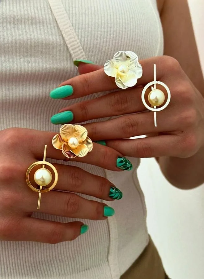 تايك تو خاتم مزين بلؤلؤ صناعي بتصميم غير منتظم