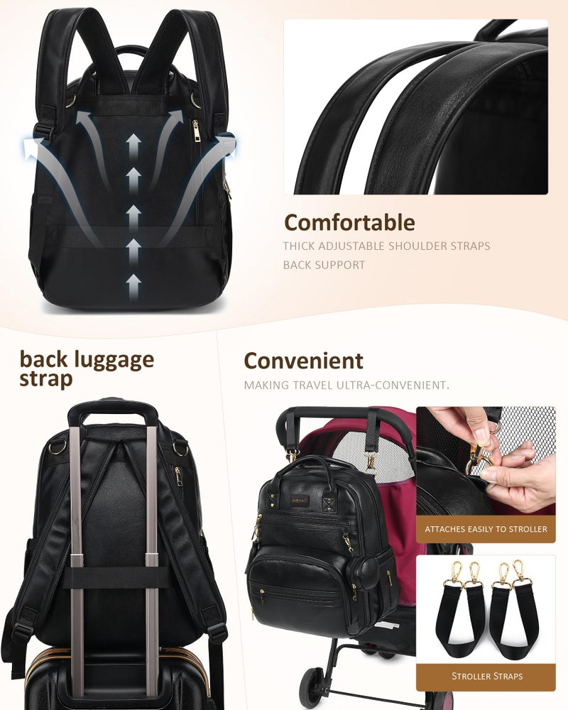 ROSEGIN Premium Vegan Leather Diaper Bag Backpack with Waterproof Changing Pad, Reinforced Zippers & Odor-Free, 20 Pockets Pro Organizer, Fits 15.6" Laptop, Stroller Straps, Baby Bag for Mom, Black - Image 3