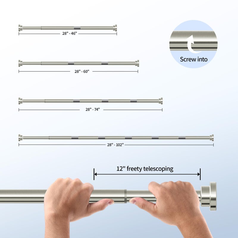 Mcrbeay Shower Curtain Rod, 1" Diameter Heavy Duty Tension Shower Rod, Non Slip Adjustable 28-46 inch No Drilling Shower Curtain Rods Spring Tension For Bathroom, Shower Stall, No Rust, Nickel - Image 5