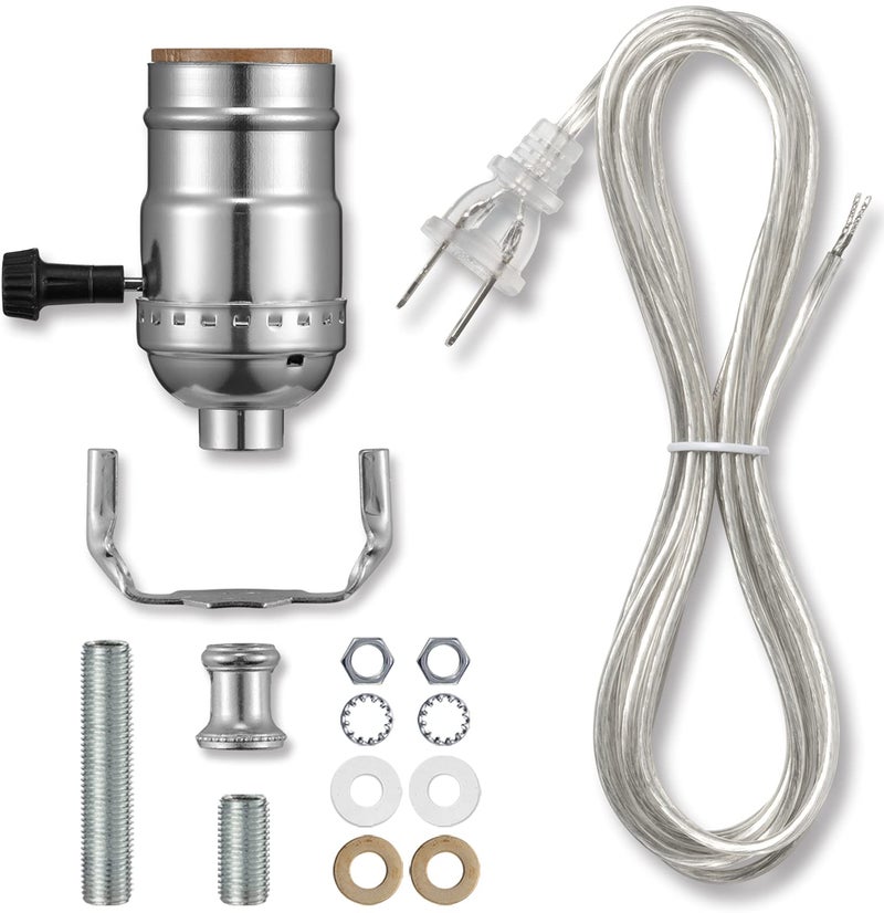 Qc Lamp Kits for Do It Yourself, Lamp Rewire Kit with 3-Way Lamp Socket and Essential Hardware, 12 FT Lamp Cord Replacement, Lamp Repair Kit for Table Lamps, Lamp Wiring Kit, Lamp Parts (Silver) - Image 1