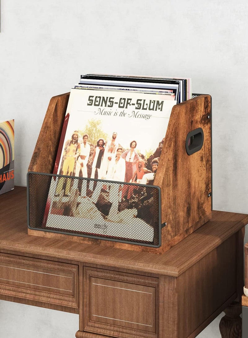 LENND Record Storage, Record Box Case Crate, Vinyl Record Album Holder, Desktop Metal & Wooden LP Record Crate, Holds up to 60 Records - Image 2