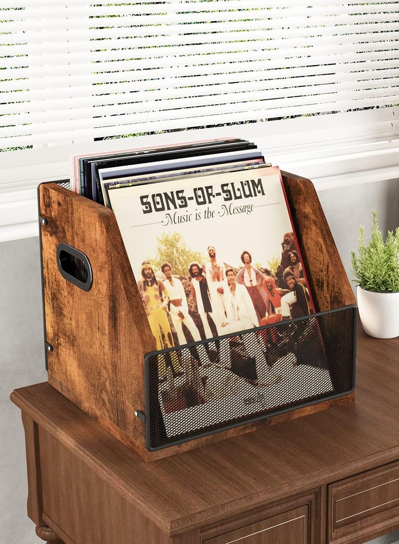 LENND Record Storage, Record Box Case Crate, Vinyl Record Album Holder, Desktop Metal & Wooden LP Record Crate, Holds up to 60 Records - Image 3