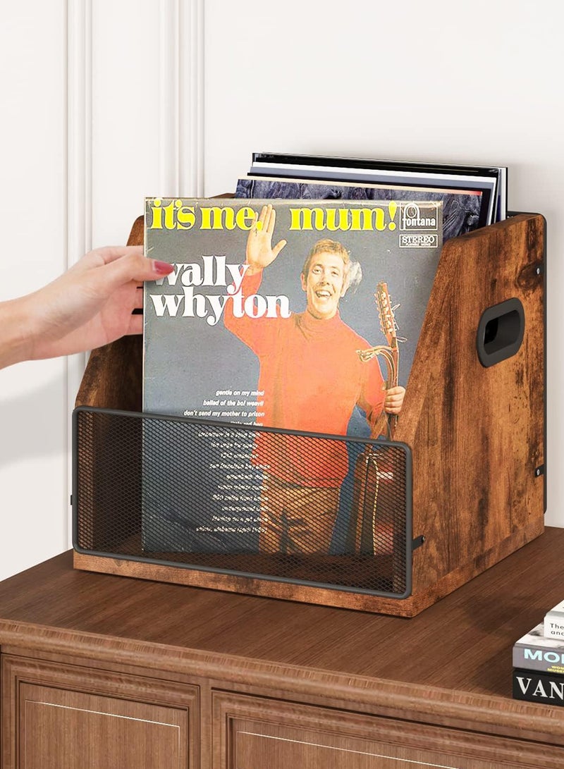 LENND Record Storage, Record Box Case Crate, Vinyl Record Album Holder, Desktop Metal & Wooden LP Record Crate, Holds up to 60 Records - Image 4