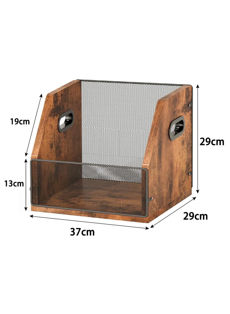 LENND Record Storage, Record Box Case Crate, Vinyl Record Album Holder, Desktop Metal & Wooden LP Record Crate, Holds up to 60 Records - Image 5