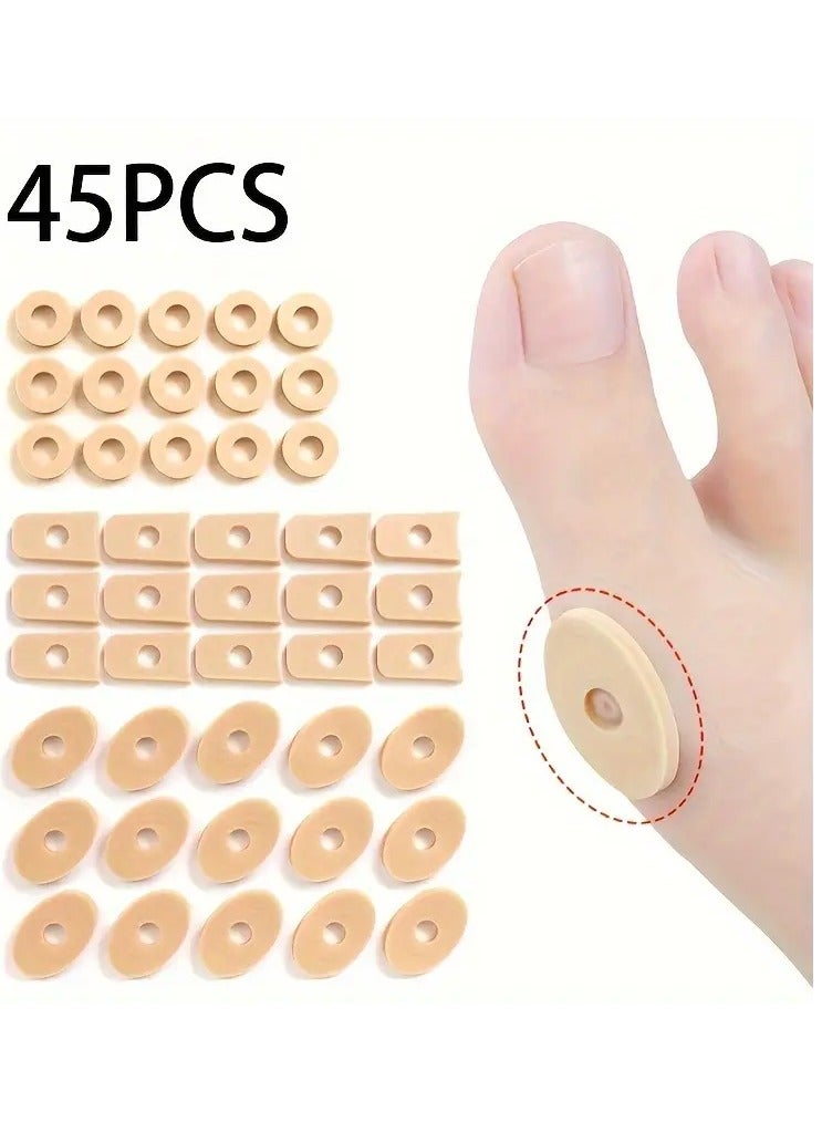 Ucanbe 45pcs Skin-Tone Latex Sponge Corn Patches, 3 Shapes - Odorless Foot Care Pads for Calluses & High Heel Shoe Blisters Relief, Beige, Feet Care Products  - Image 1