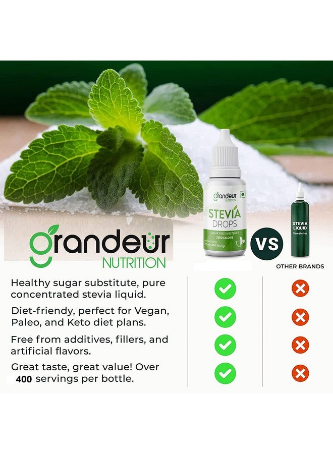 GRANDEUR قطرات ستيفيا خالية من السكر من غراندور زيرو كولوري، بدون مالتيوديكسترين وديكستروز، لنظام كيتو ووزن المراقبين، بديل السكر - 40 مل (800 حصة) (عبوة من 2) - Image 4