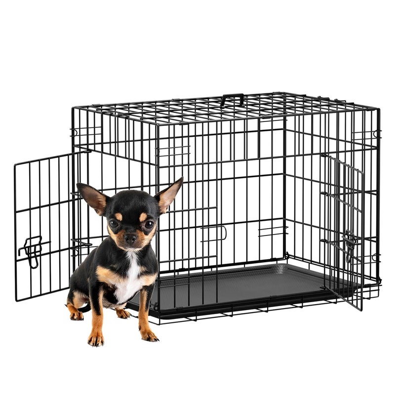 FDW 24inch Dog Crate Pet Cage with Metal Folding Design Plastic Tray Indoor Outdoor Dog Kennel Cage for Small Dogs,Black - Image 1