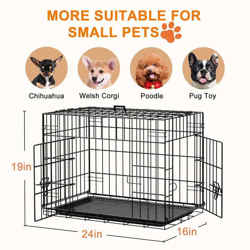 FDW 24inch Dog Crate Pet Cage with Metal Folding Design Plastic Tray Indoor Outdoor Dog Kennel Cage for Small Dogs,Black - Image 2