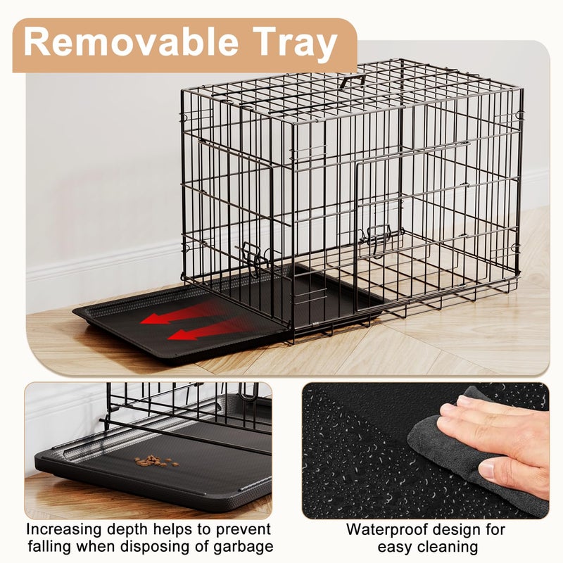 FDW 24inch Dog Crate Pet Cage with Metal Folding Design Plastic Tray Indoor Outdoor Dog Kennel Cage for Small Dogs,Black - Image 5
