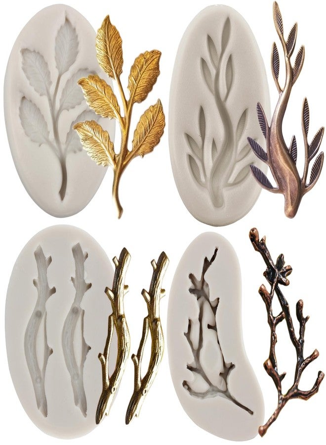 MINFEIDMS Tree Branch Silicone Mold Twig Branch Leaves Fondant Molds For Cake Decorating Cupcake Topper Chocolate Candy Gum Paste Set Of 4 - Image 1