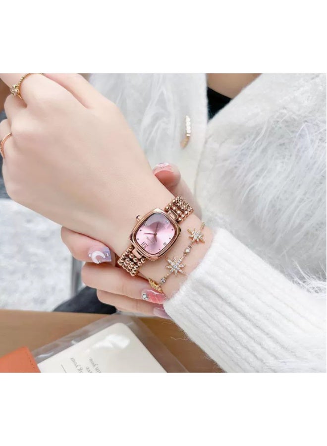 GEDI Women's Rose Gold Square Quartz Watch, Pink Dial with Elegant Chain Strap - Fashion Luxury Dress Watch for Daily & Party Looks