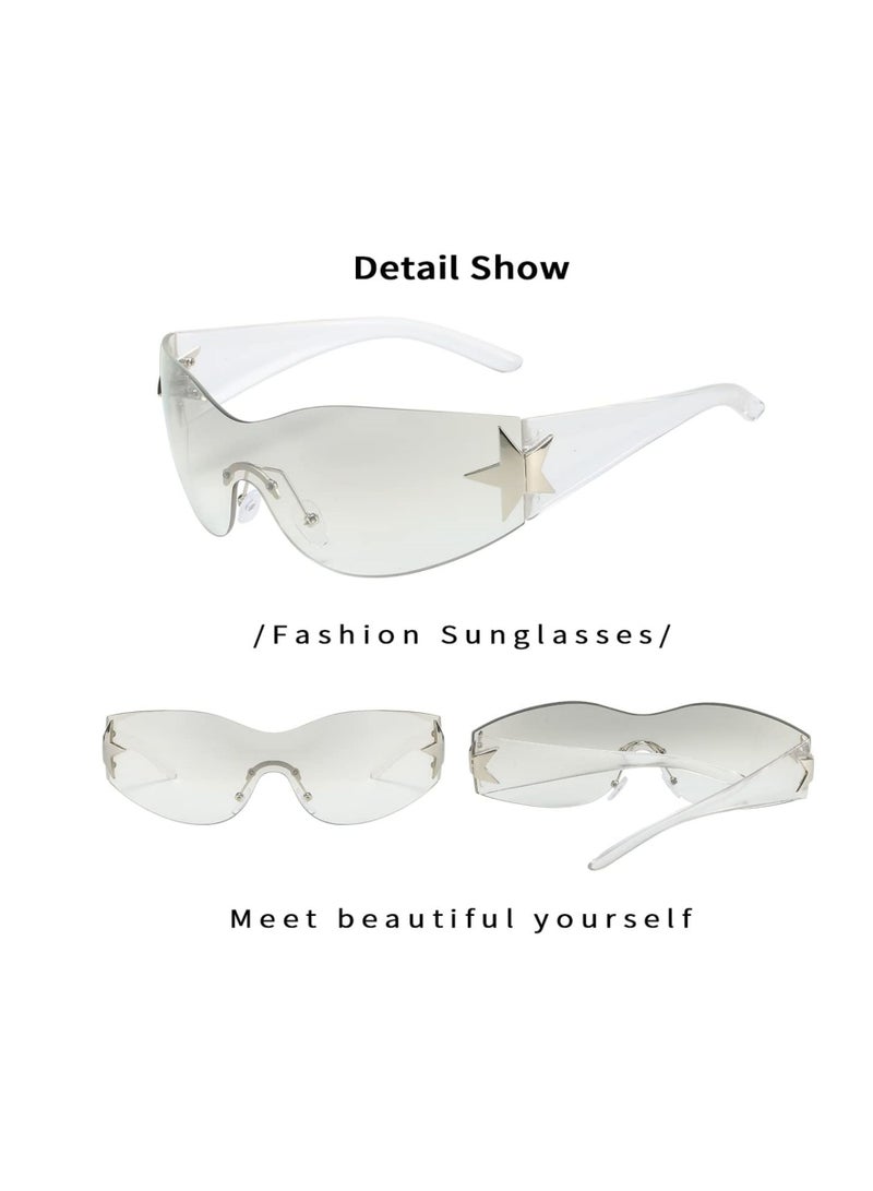 SYOSI Sunglasses For Women Men Fashion Shield Rimless Wrap Around Sunglass Gradient Lens Trendy Oversize Sun Glasses - Image 4