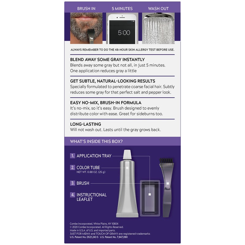 Just For Men Touch of Gray Mustache & Beard, Beard Coloring for Gray Hair with Brush Included for Easy Application, Great for a Salt and Pepper Look - Light & Medium Brown, B-25/35, Pack of 1 - Image 5