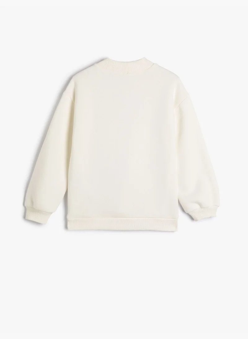 KOTON Sweatshirt Long Sleeve Cat Printed Crew Neck Brushed Interior