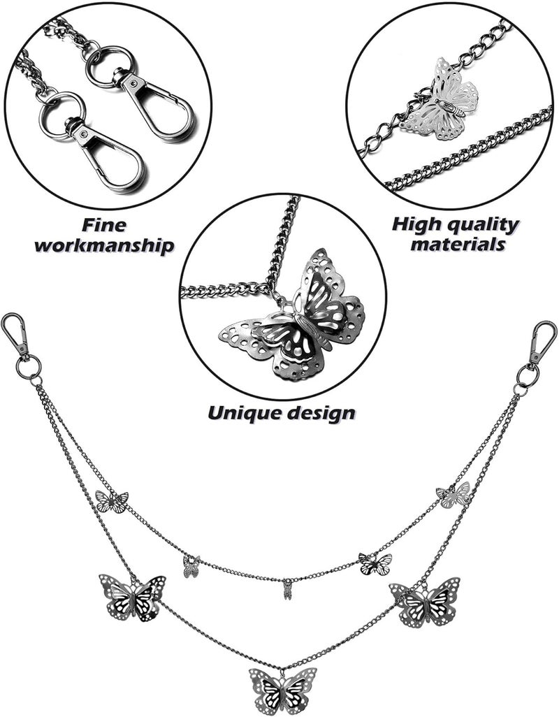 Jadive 5 Pieces Chain Belt Jeans Pants Pocket Waist Multi-Layer Hip Hop Metal Wallet Chain for Men Women - Image 4