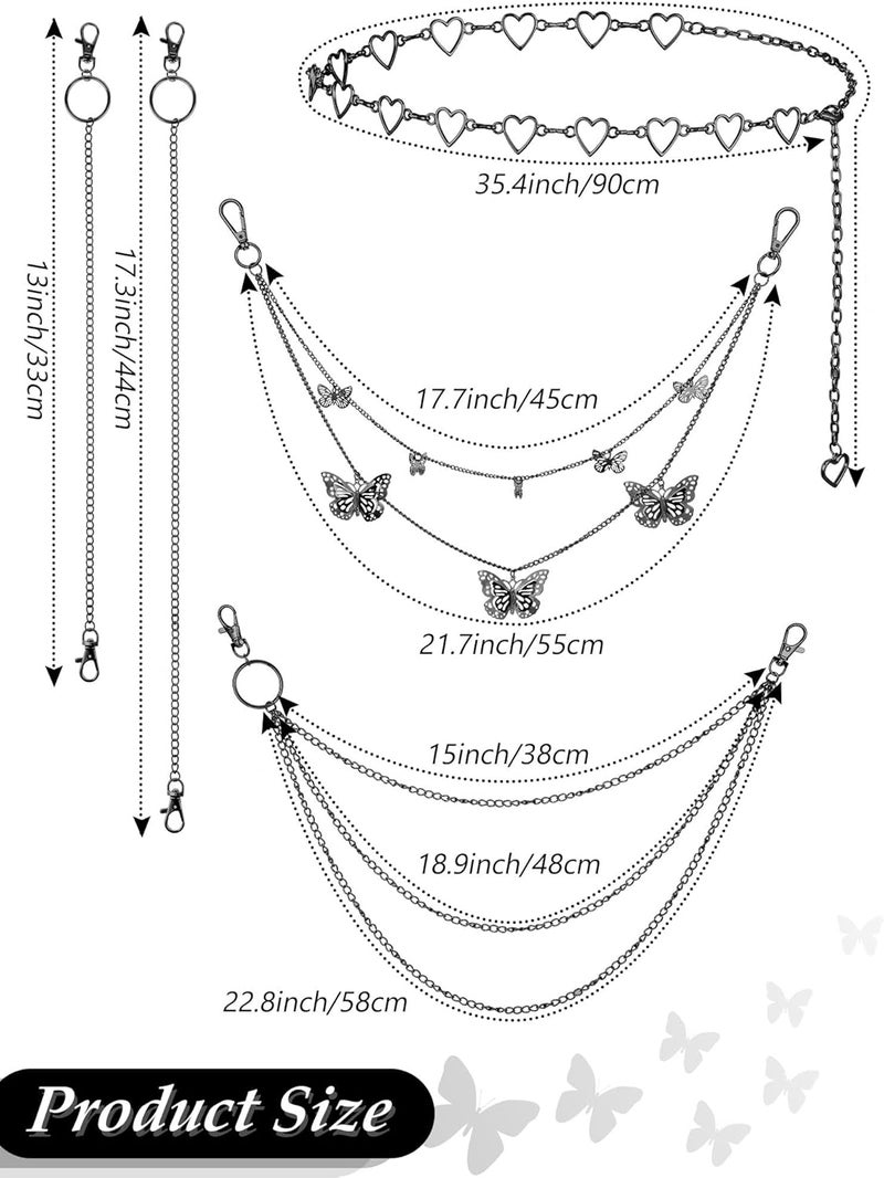 Jadive 5 Pieces Chain Belt Jeans Pants Pocket Waist Multi-Layer Hip Hop Metal Wallet Chain for Men Women - Image 3