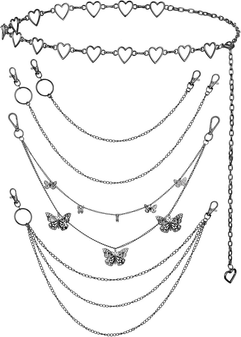 Jadive 5 Pieces Chain Belt Jeans Pants Pocket Waist Multi-Layer Hip Hop Metal Wallet Chain for Men Women - Image 1