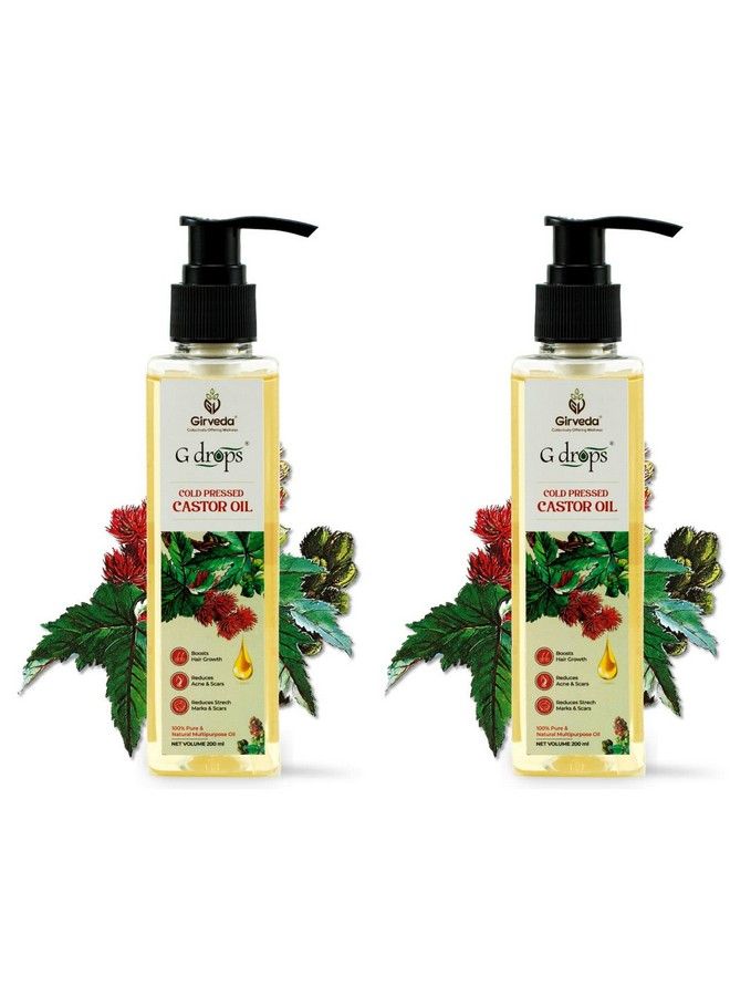 G drops 100% Organic & Pure Castor Oil (Coldpressed) For Hair Growth Body Skin Care Eyelashes Hair Oil Pack Of 2 (200Ml+200Ml) - Image 1
