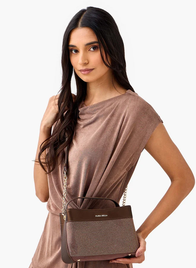 Flora Bella By Shoexpress Embellished Crossbody Bag with Zip Closure