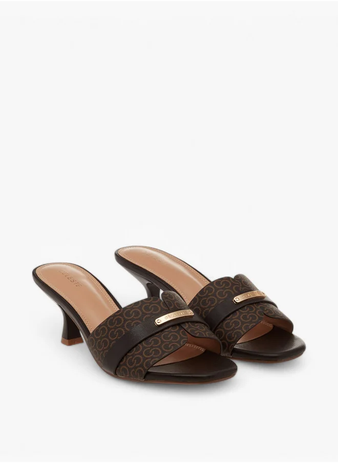 Celeste Women's Monogram Detail Slip-On Sandals with Kitten Heels