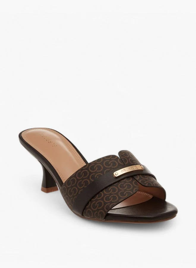 Celeste Women's Monogram Detail Slip-On Sandals with Kitten Heels