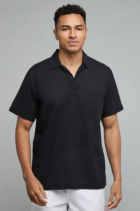 R&B Solid Shirt with Classic Collar and Short Sleeves