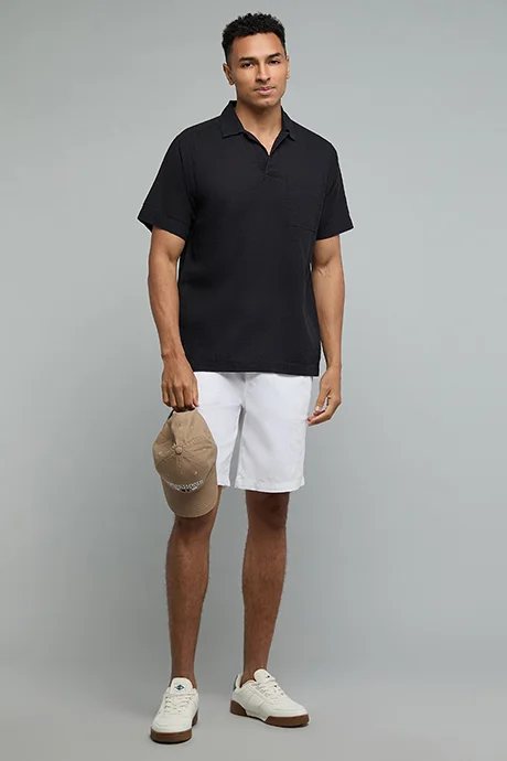 R&B Solid Shirt with Classic Collar and Short Sleeves