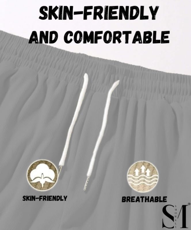 SMOWKLY Men's Premium Polycotton Casual Ribbed Shorts || Elastic & Drawstring Waist with 2 Pocket || Loose Fit Lightweight Burmuda Perfect for Workout, Beach & Summer ||Shorts Pant for Men - Image 5