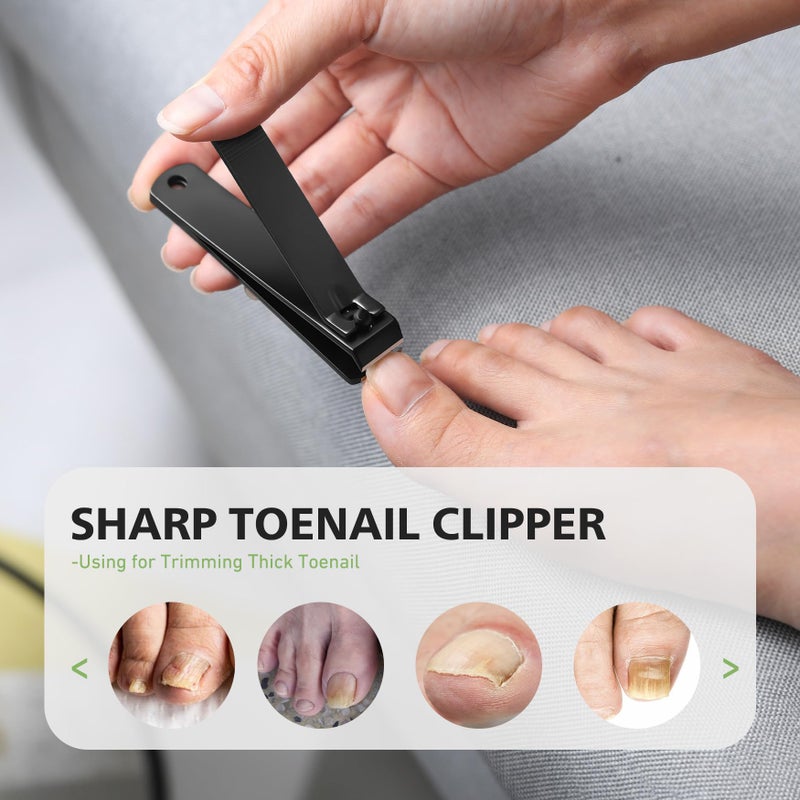 Baluca Heavy Duty Straight Blade Nail Clippers for Thick Toenails, Professional Stainless Steel Fingernail Toenail Clippers Trimmers - Thick Wide Jaw Toe Nail Clippings for Seniors, Men & Women (Black) - Image 4