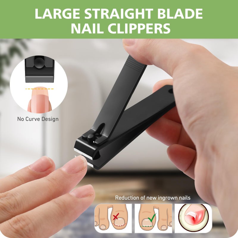 Baluca Heavy Duty Straight Blade Nail Clippers for Thick Toenails, Professional Stainless Steel Fingernail Toenail Clippers Trimmers - Thick Wide Jaw Toe Nail Clippings for Seniors, Men & Women (Black) - Image 2