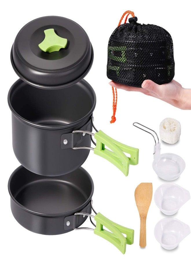 BYRM 9 Pcs Camping Cookware Mess kit Backpacking Gear & Hiking Camping Cooking Set,Camping Accessories for Outdoor，Camping Utensils with Carry Bag，Lightweight, Compact, & Durable Pot Pan Bowls - Image 1