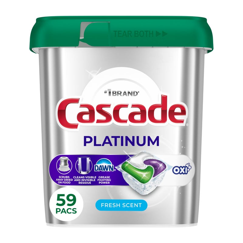 كاسكيد Cascade Platinum + Oxi Oxi Gaswaser Pods Agringwasher Pasergent Discent Soap Fresh 59 Count - Image 1