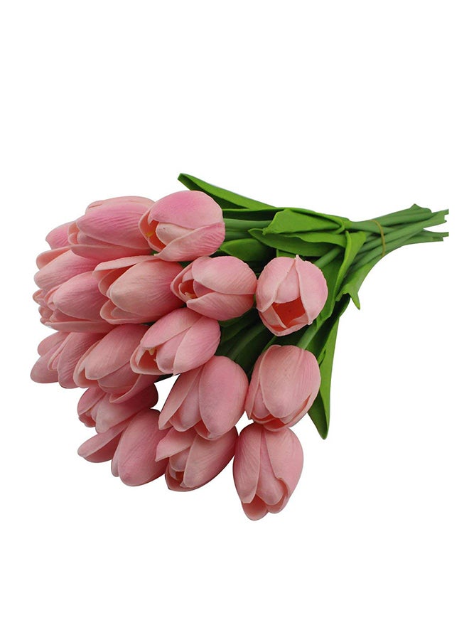 Generic 30-Piece Tulip Artificial Flower Set Pink/Green 20centimeter 