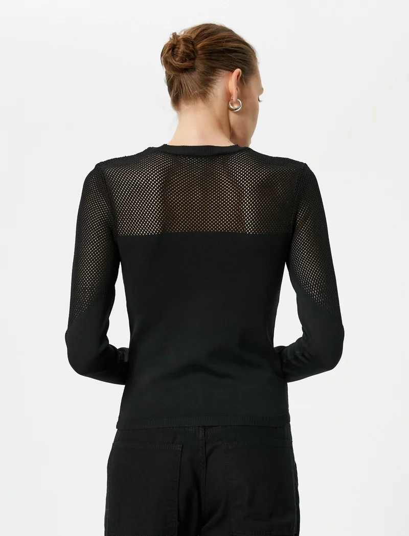 كوتون Knitwear Sweater Crew Neck Mesh Detailed Long Sleeve