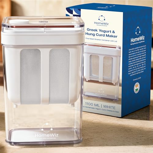 HomeWiz Greek Yogurt & Hung Curd Maker | 1100ml Fine Mesh Strainer Box with Lid | Perfect for Making Homemade Yogurt, Curd, Cheese & More | Durable Kitchen Essential - Image 1