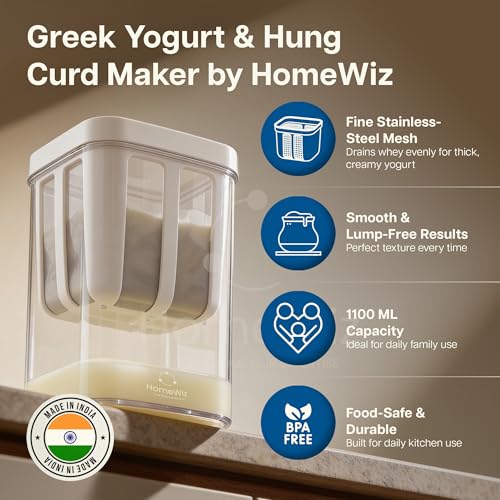 HomeWiz Greek Yogurt & Hung Curd Maker | 1100ml Fine Mesh Strainer Box with Lid | Perfect for Making Homemade Yogurt, Curd, Cheese & More | Durable Kitchen Essential - Image 4
